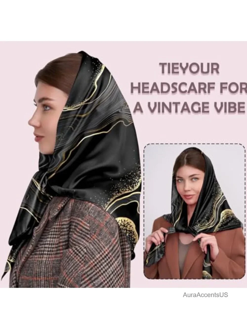 27.5 in Square Satin Scarf - Fashion Head Wrap Hair Bandana - Soft Lightweight